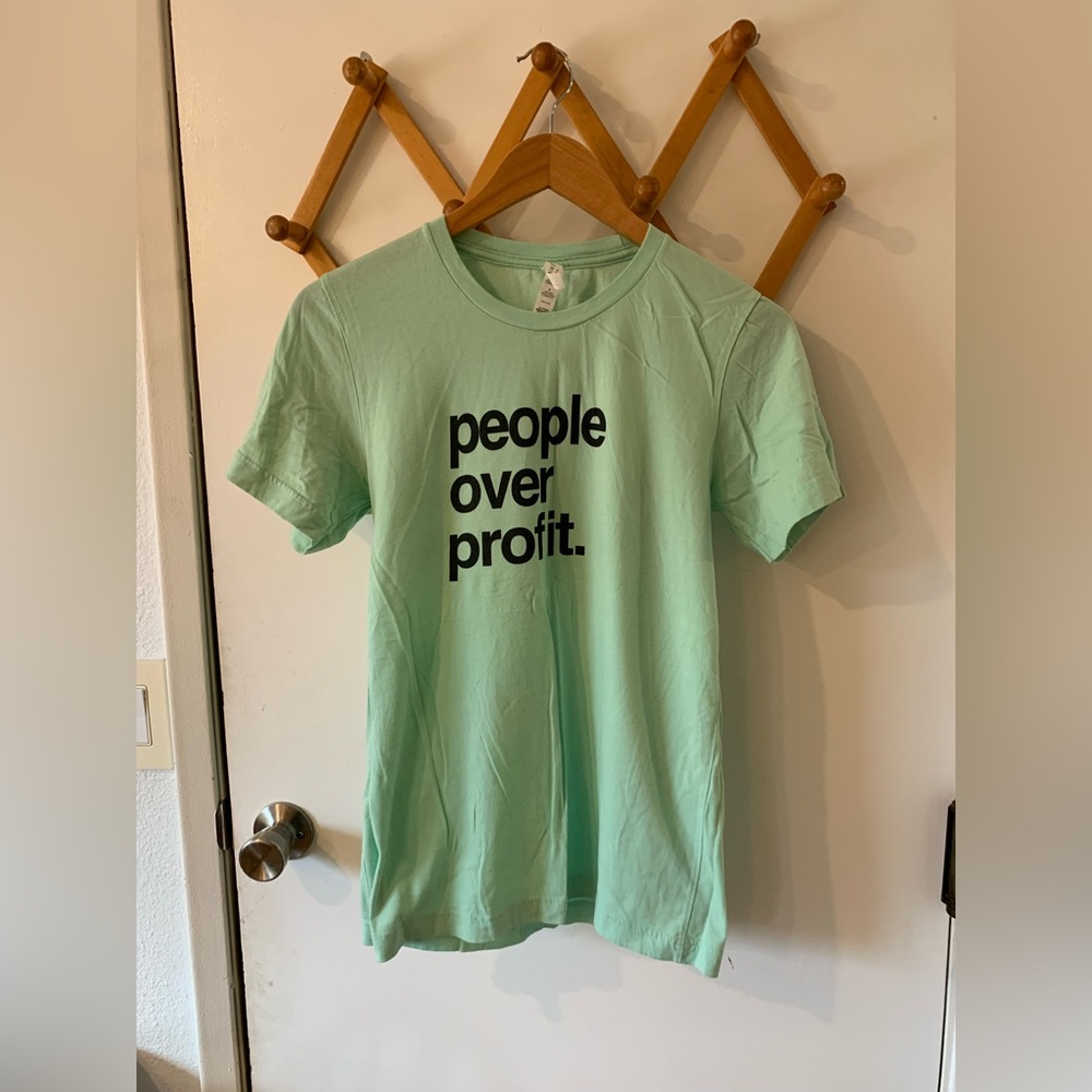 Super Soft People Over Profit Mint Tee, size S